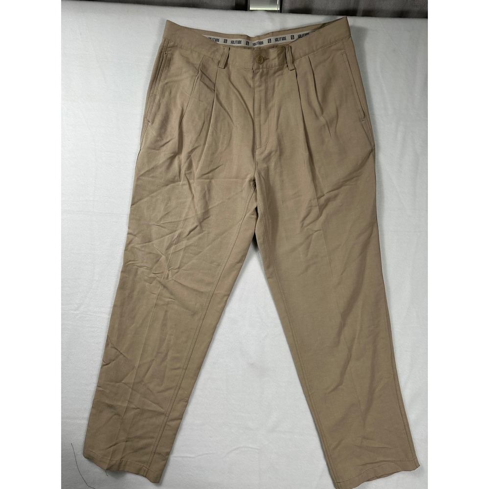 Solitude Mens 34x32 Tan Pleated Dress Pants Casual Rayon Blend‎